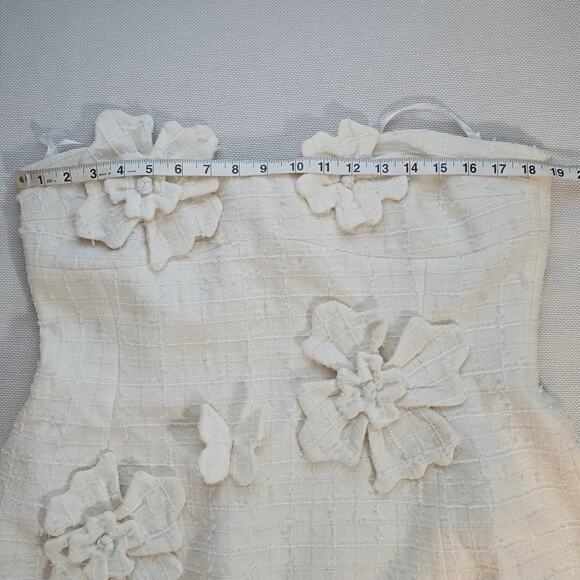 LEO LIN Snow Rosario Strapless Floral Appliqué Tweed Mini Dress Sz 12 NWT - Picture 8 of 12